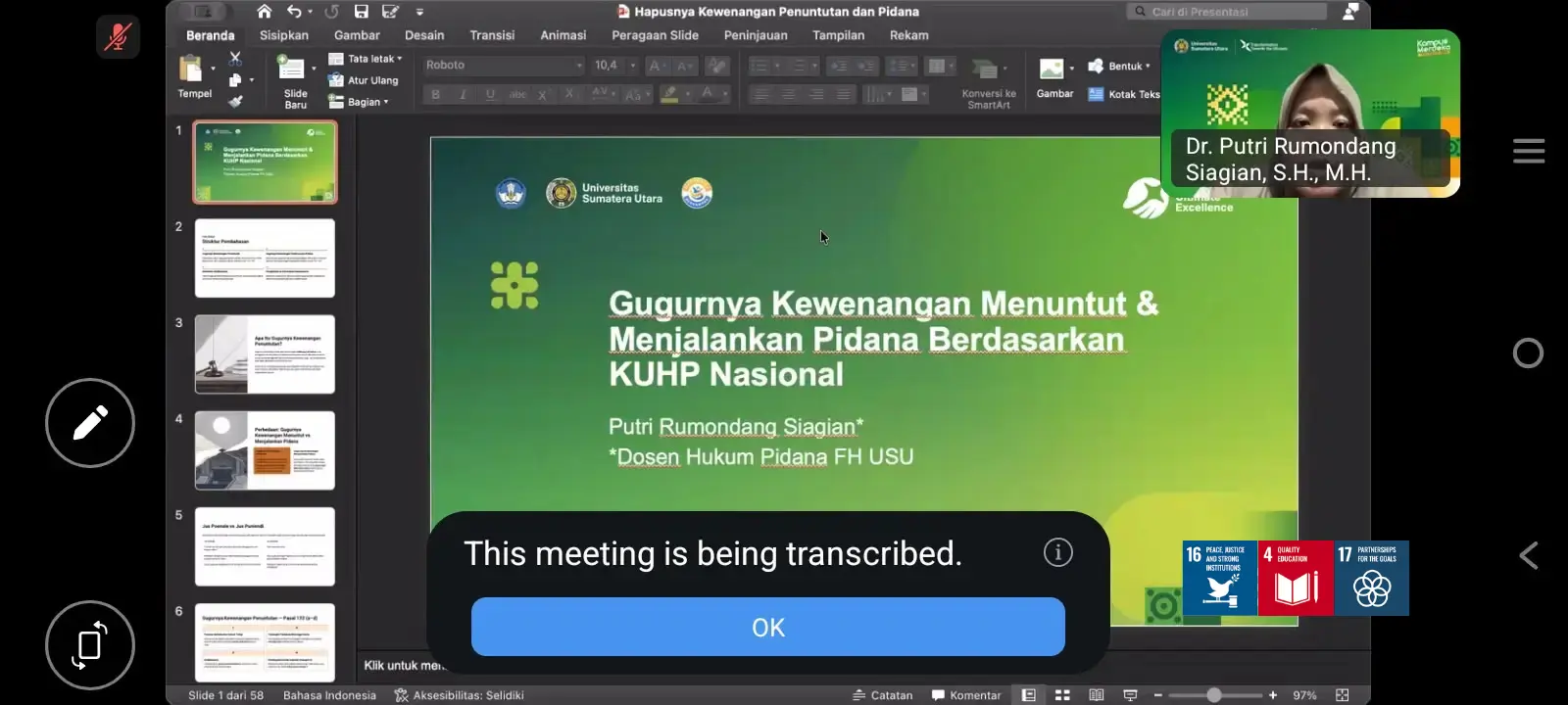 Dosen FH USU Menjadi Narasumber Sosialisasi KUHP Nasional: Penguatan Pemahaman Gugurnya Kewenangan Menuntut dan Menjalankan Pidana